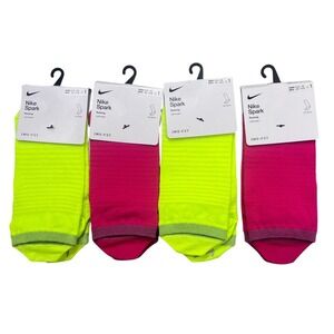 Nike Spark Running No Show Socks 4 Pair Lot Neon Yellow Pink M 10-11.5 W 11.5-13